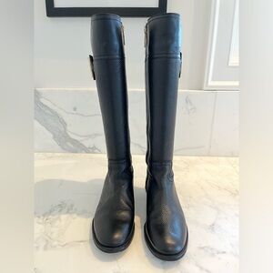 TORY BURCH RIDING BOOTS, 7.5. Black, in great condition. Gold hardware, 1” heel